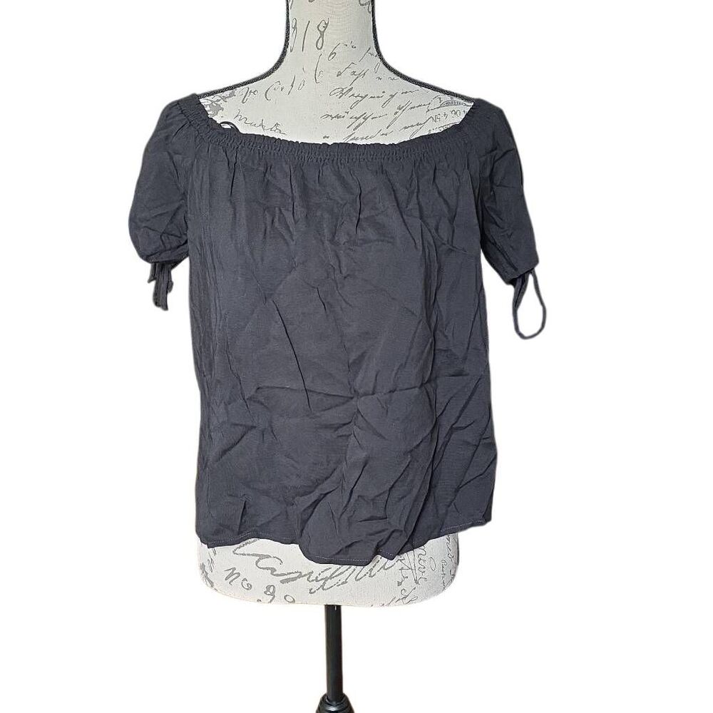 Guess Women's Size Large Black Lace Up Sleeve Off Shoulder Blouse